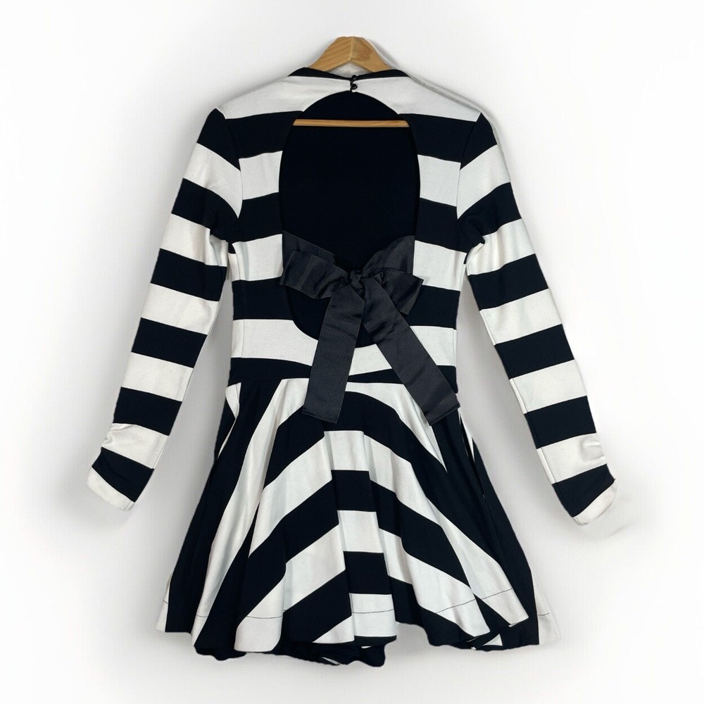 Anthropologie Maeve Knit Mock Open Back Bow Pockets Mini Dress XXS Striped